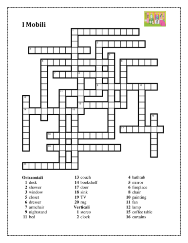 Mobili (Furniture in Italian) Crossword