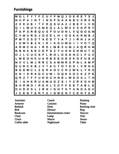 Furniture in English Wordsearch | Teaching Resources