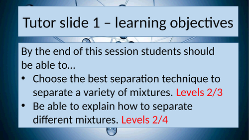Practical end of unit session Separating mixtures Activate1 KS3 Year 7 suitable for non-specialists