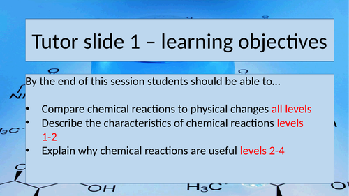 Activate Reactions unit: Chemical reactions (lesson 1) KS3 Year 7 suitable for non-specialists