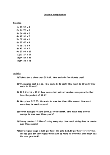 Decimal Multiplication Lesson