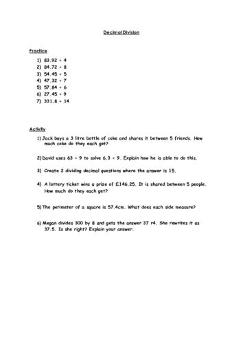 Decimal Division Lesson