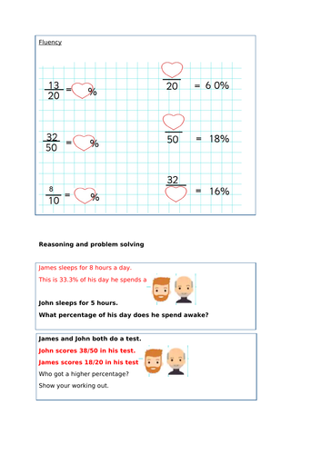 fraction decimal and percentage equivalence flipchart and worksheet- fluency reasoning and problems