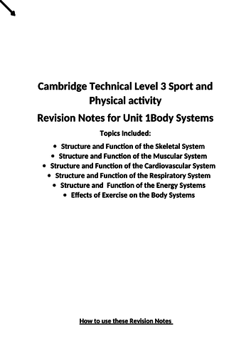 Cambridge Technical Sport Level 3 Unit 1 revision booklet