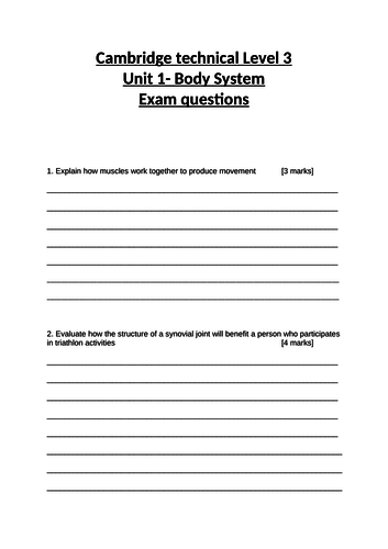 Cambrige technical level 3 sport Unit 1 exam questions