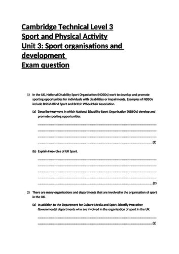 Unit 3 Sport organisation