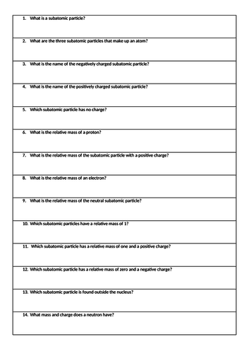 Atoms, Ions and Subatomic Particles Revision Mat and Quiz
