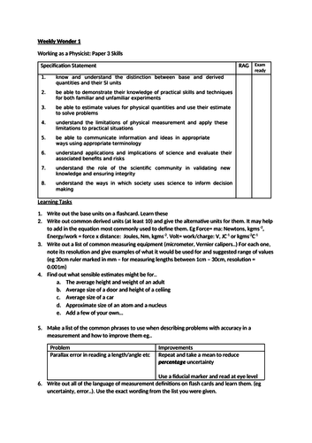 A-level Physics Revision Pack (edexcel)