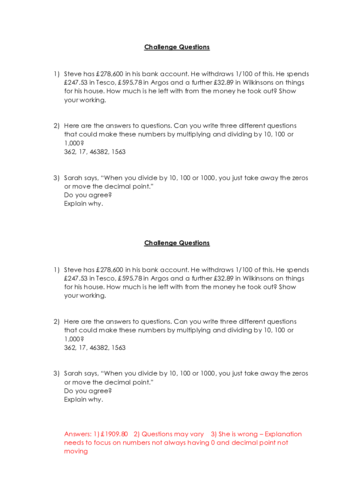 Multiply and Divide by 10, 100 and 1000 Lesson (2)