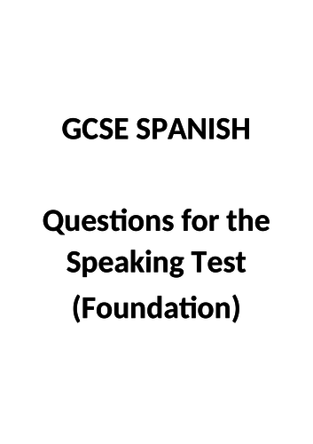GCSE Spanish - Speaking questions (Foundation)