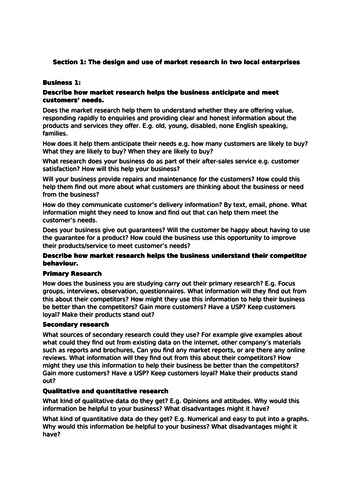 BTEC Tech Award in Enterprise Component 1 Low ability worksheets
