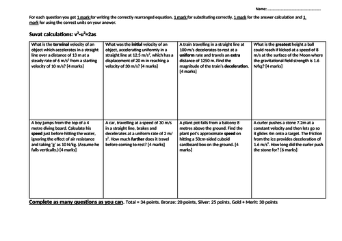 Suvat calculation practice