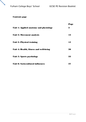 GCSE PE 9-1 revision booklet and question/answer booklet