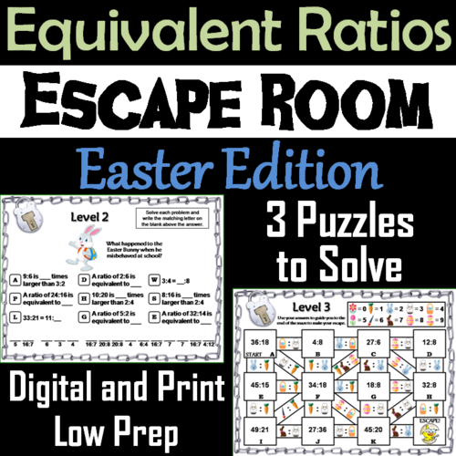 Equivalent Ratios Game: Escape Room Easter Math Activity