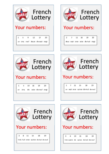 Key Stage 2 French Learning Numbers 1 - 20 /   LOTTERY GAME   /  A Set of 30 Lottery Tickets