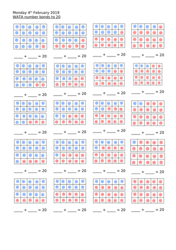 Number bonds to 20 tens frame resource