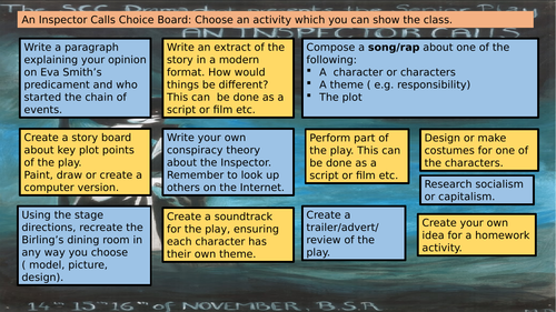 An Inspector Calls homework choice board