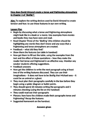 Year 7 Suspense Writing in 'Skellig' by David Almond