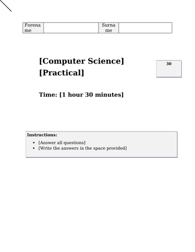 Java programming mock exam paper