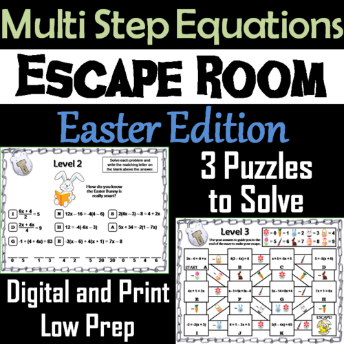 Solving Multi Step Equations Game: Escape Room Easter Math Activity