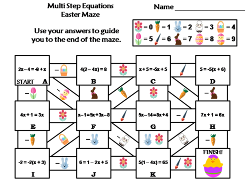 Solving Multi Step Equations Activity: Easter Math Maze