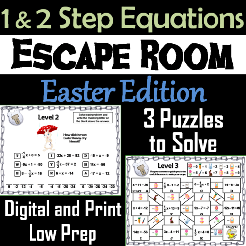 Solving One and Two Step Equations Game: Escape Room Easter Math Activity