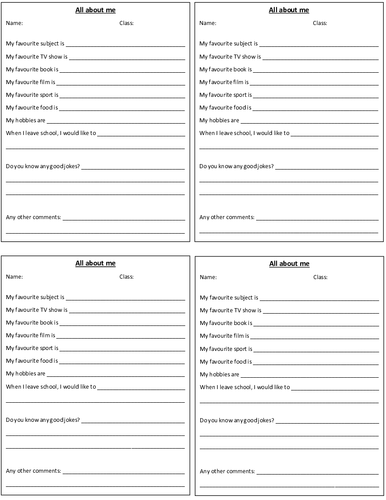 All About Me Questionnaire