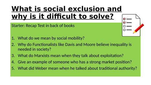 WJEC Eduqas 9-1 GCSE stratification- Social Exclusion with exam question