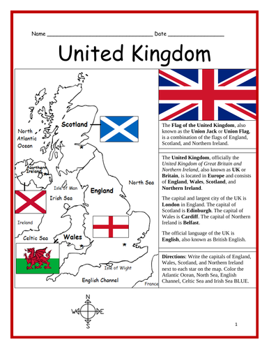 UNITED KINGDOM - Introductory  Geography Worksheet