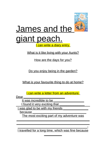 James and the giant peach worksheet