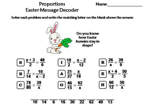 Solving Proportions Easter Math Activity: Message Decoder