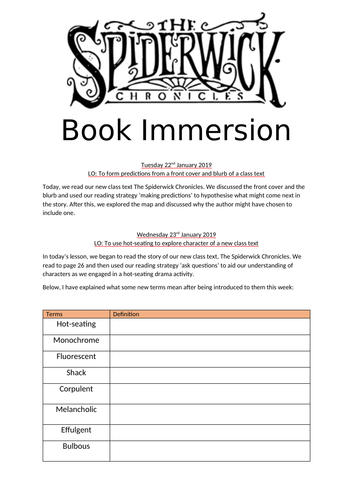 KS2 English: Spiderwick Chronicles (ENTIRE WEEK OF RESOURCES)