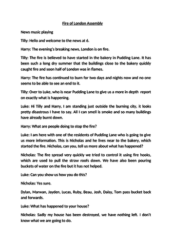 Fire of London class assembly 30 parts