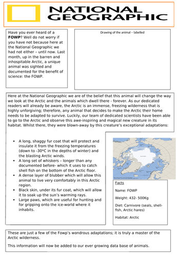 Made up Arctic animal  model text -article