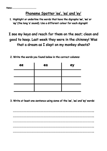 Phoneme Spotter 'ee', 'ea' and 'ey'