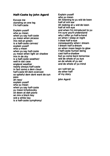 Half Caste Poem >> Half Caste Analysis Of Tone Benjamin Zephaniah Half Caste Poem >> Half Caste Analysis Of Tone Benjamin Zephaniah