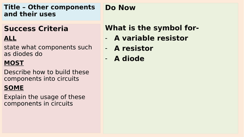 AQA GCSE thermistors, variable resistors, diodies and light dependent resistors