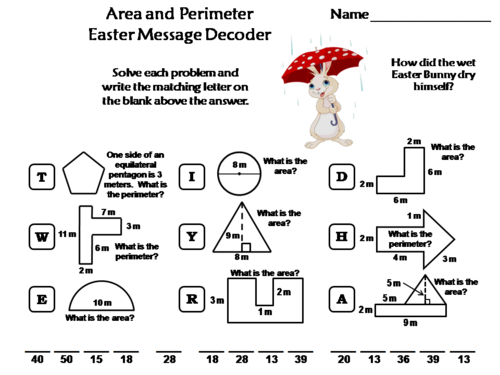 Area and Perimeter Easter Math Activity: Message Decoder