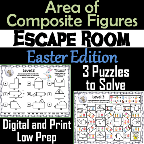 Area of Composite Figures Game: Geometry Escape Room Easter Math Activity
