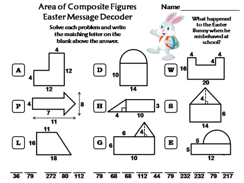 Area of Composite Figures Easter Math Activity: Message Decoder