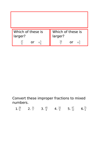 Converting between improper fractions and mixed numbers Y5