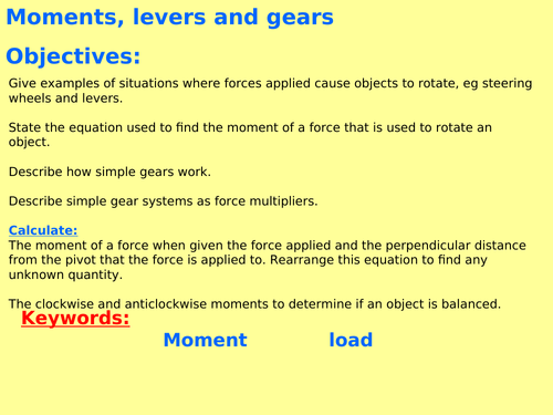 New AQA P5.6 (New Physics spec 4.5 - exams 2018) - Moments, levers and gears (TRIPLE ONLY)