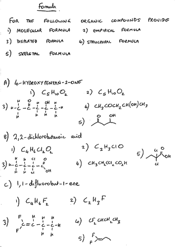 organic chemistry formulae