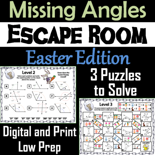 Solving for Missing Angles Game: Geometry Escape Room Easter Math Activity