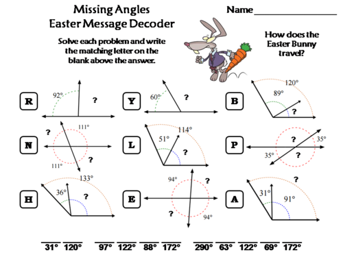 Missing Angles Easter Math Activity: Message Decoder