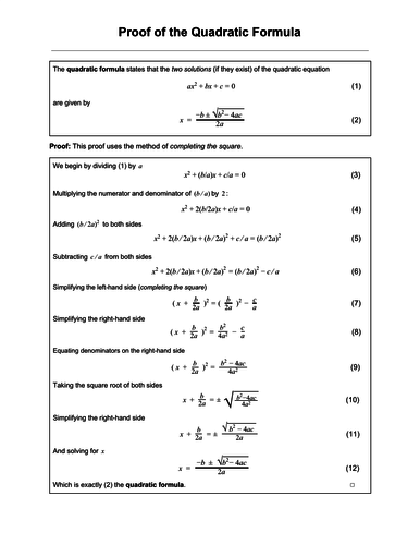 Proof of the Quadratic Formula