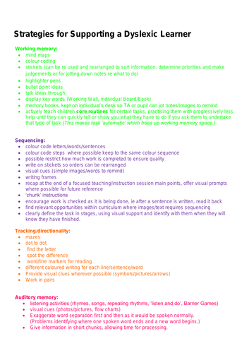 Strategies for Supporting the Dyslexic Learner in the Classroom