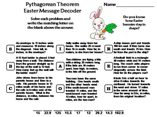 Pythagorean Theorem Easter Math Activity: Message Decoder