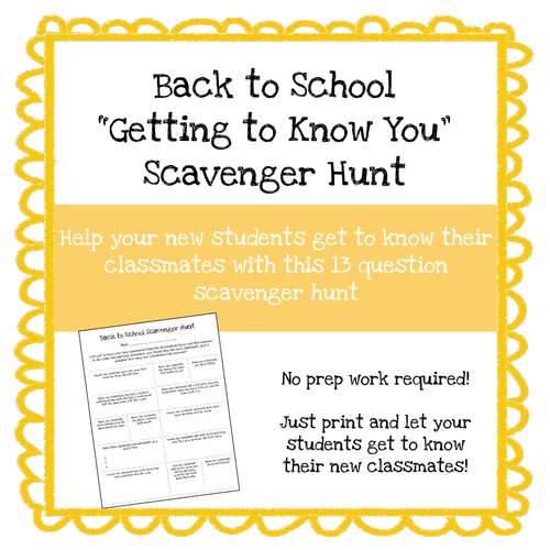 Back To School Getting To Know You Scavenger Hunt No Prep Work Required Teaching Resources