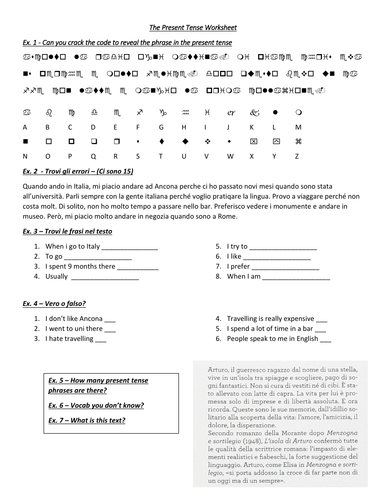 Italian Present Tense Worksheet